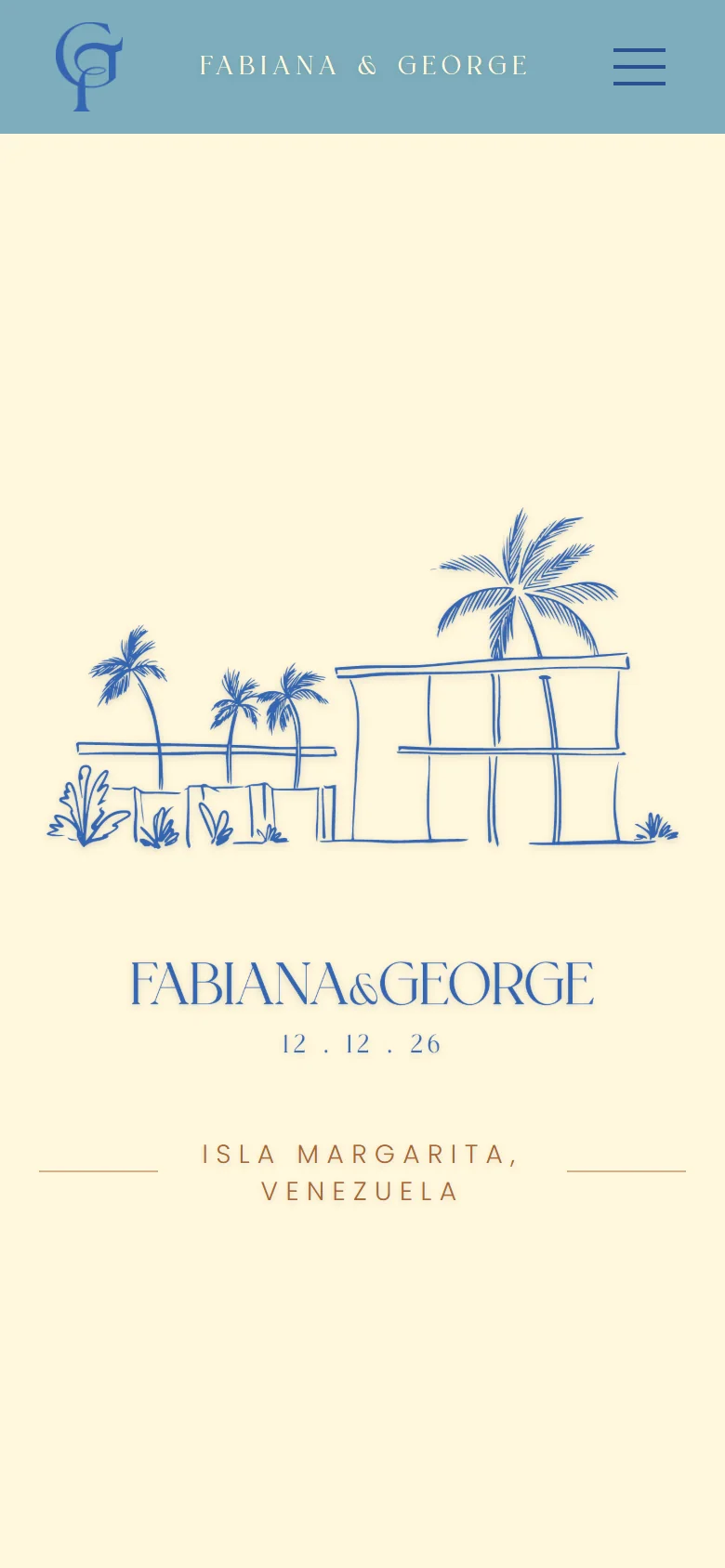 Portada del sitio web de boda de Fabiana & George