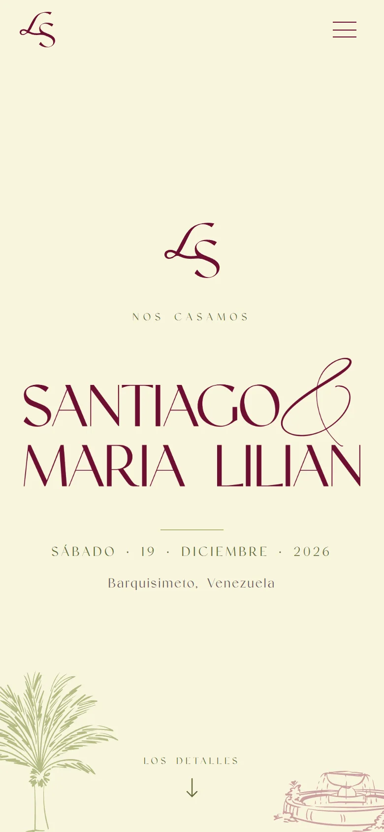 Portada del sitio web de boda de Santiago & María Lilian