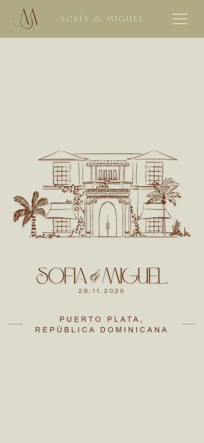 Portada del sitio web de boda de Sofía & Miguel